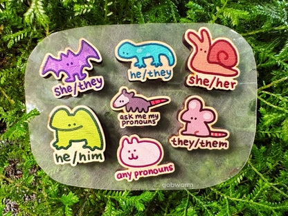 PREORDER Wooden Animal Pronoun Pins